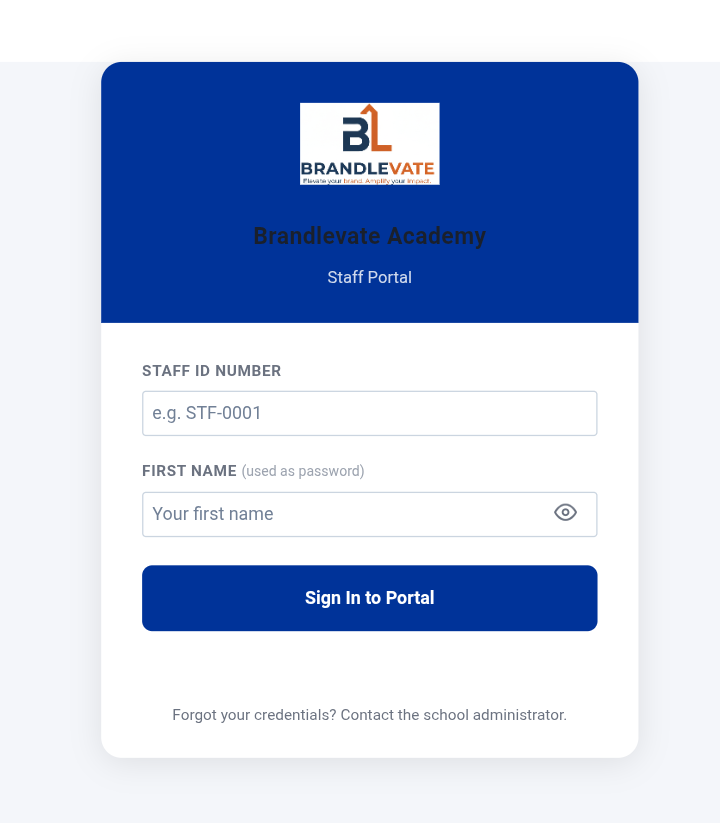 Staff management portal – admin dashboard showing students, classes, attendance and academic records