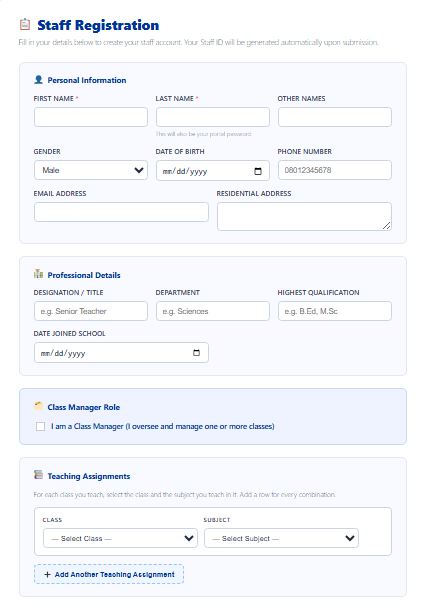 Staff onboarding – adding a new staff member, assigning roles and setting up account access in the school portal